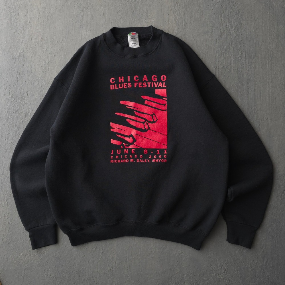 Vintage 2000s Fruit of the Loom Black Chicago Blues Festival Sweatshirt Large - Picture 8 of 8